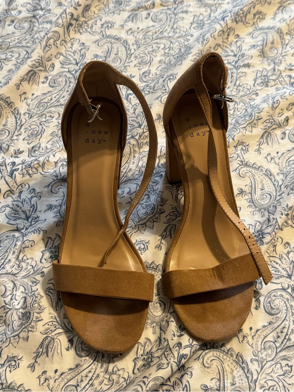a new day Brown Suede Block Heel Sandals with Ankle Strap